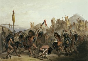 Danza del bisonte de los indios Mandan frente a su cabaña de medicina en Mih-Tutta-Hankush, lámina 18 del Volumen 2 de 